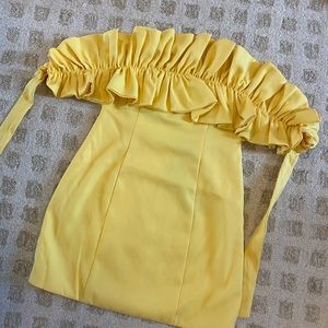 Yellow ruffle strapless dress